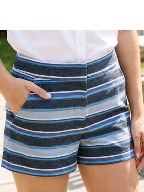 J Crew Women 8 Striped Shorts Cotton Twill Blue White Resort Wear Beach Pockets